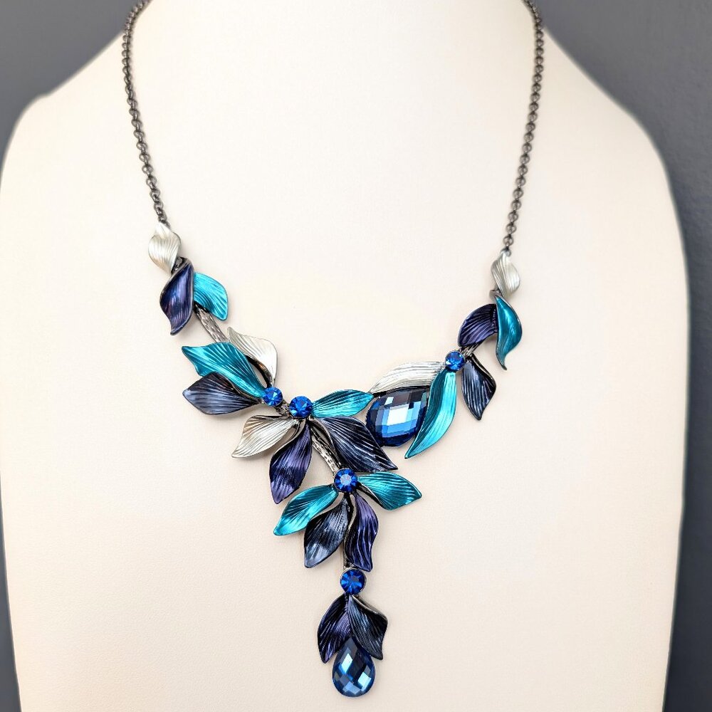 Navy, silver and teal statement necklace
